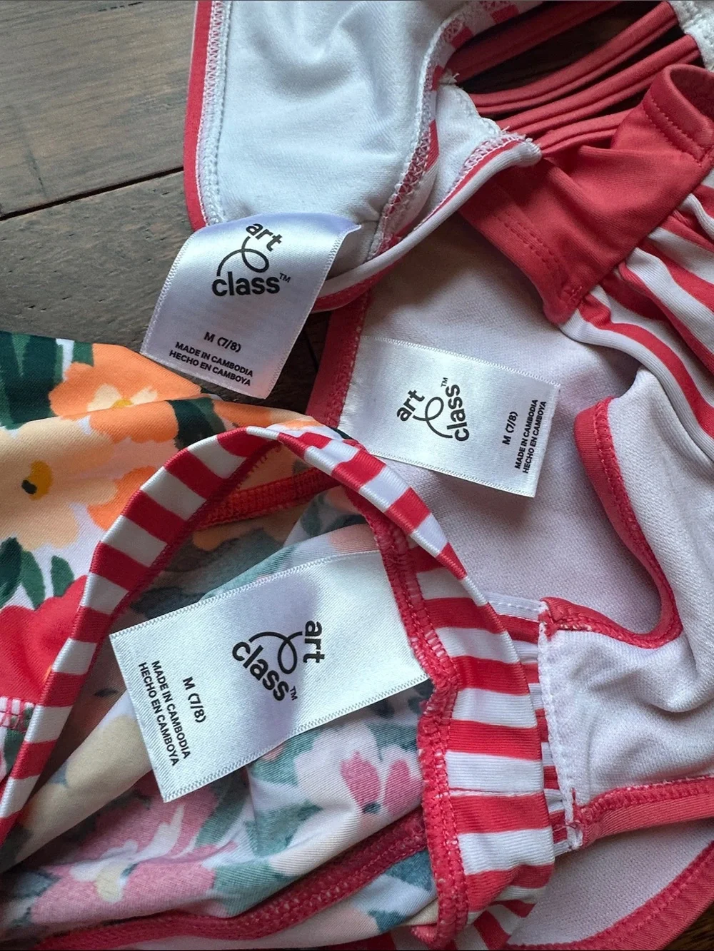 art class Girls Floral Blue Tropical and Coral Stripe Swim Set